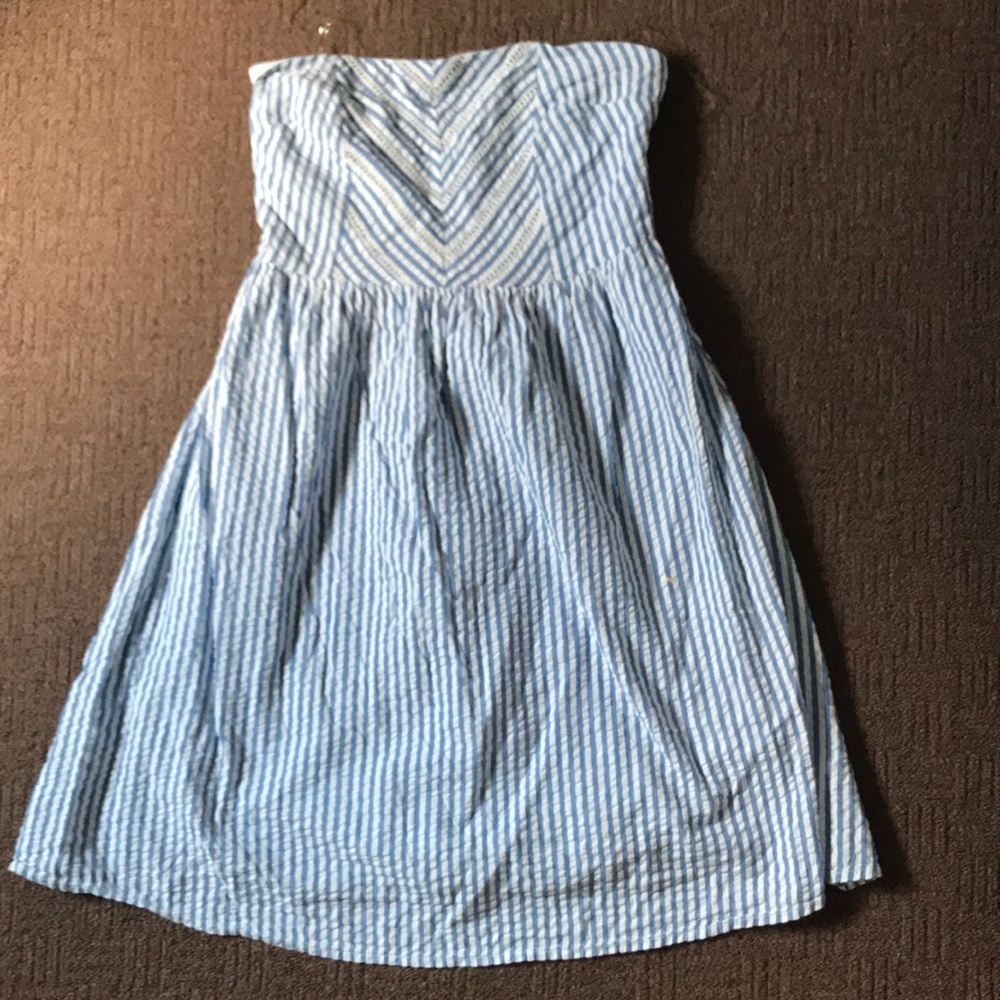 Strapless blue and white dress